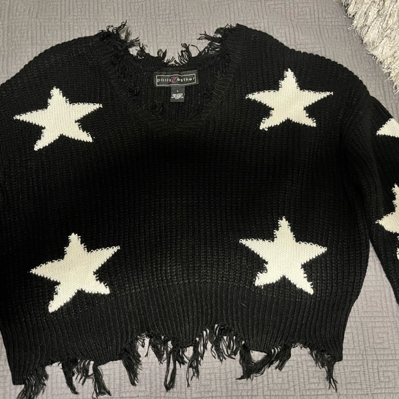 Oversized, semi crop, distressed pullover sweater. - Picture 1 of 4